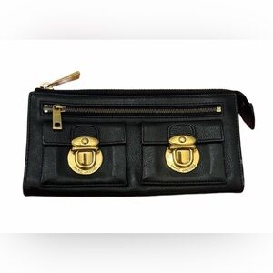 Marc Jacobs Large Black Leather Wallet with Bold Gold Hardware tons of space!❤️